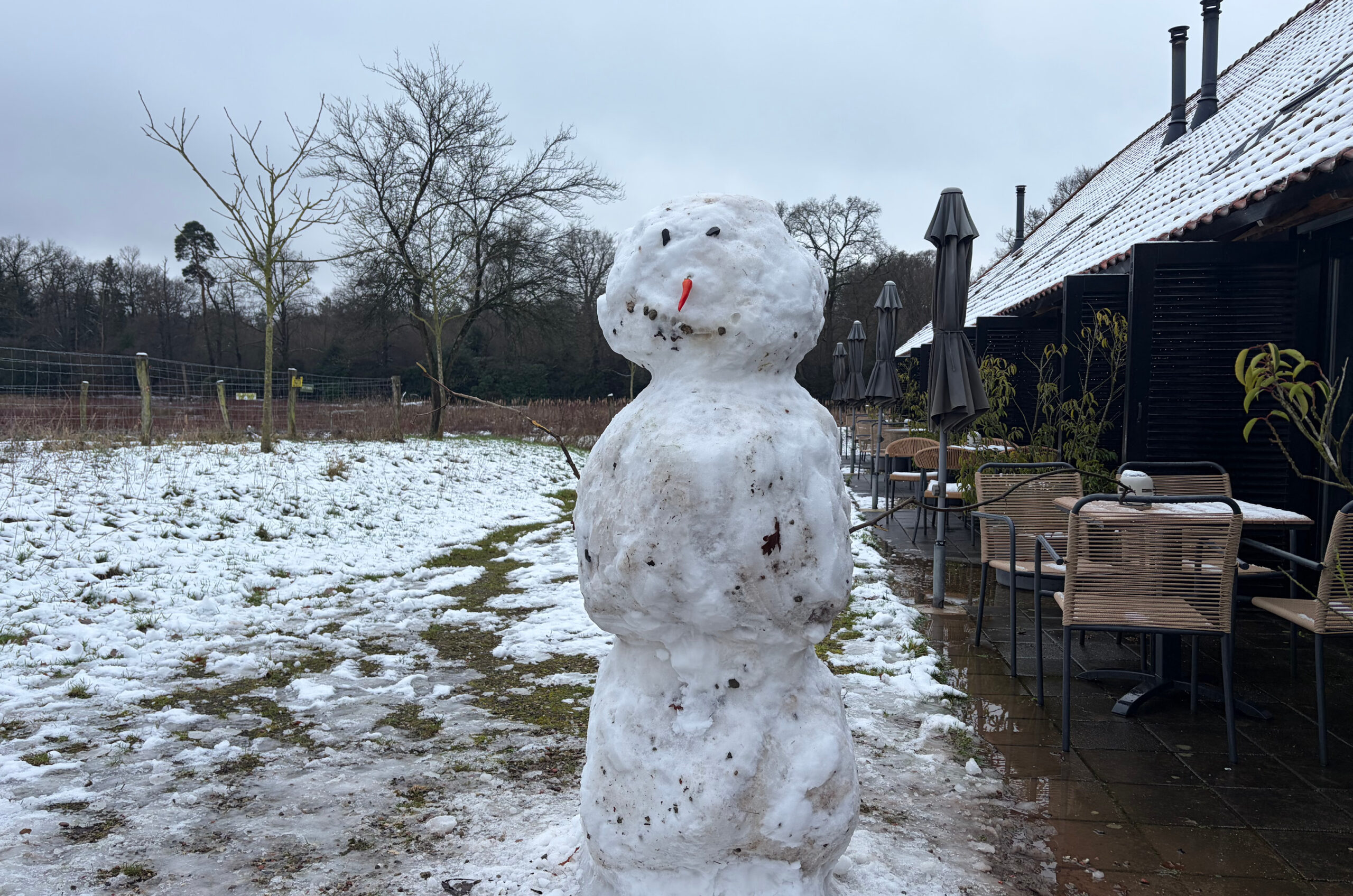 Sneeuwpop bij de accommodatie in Delden.